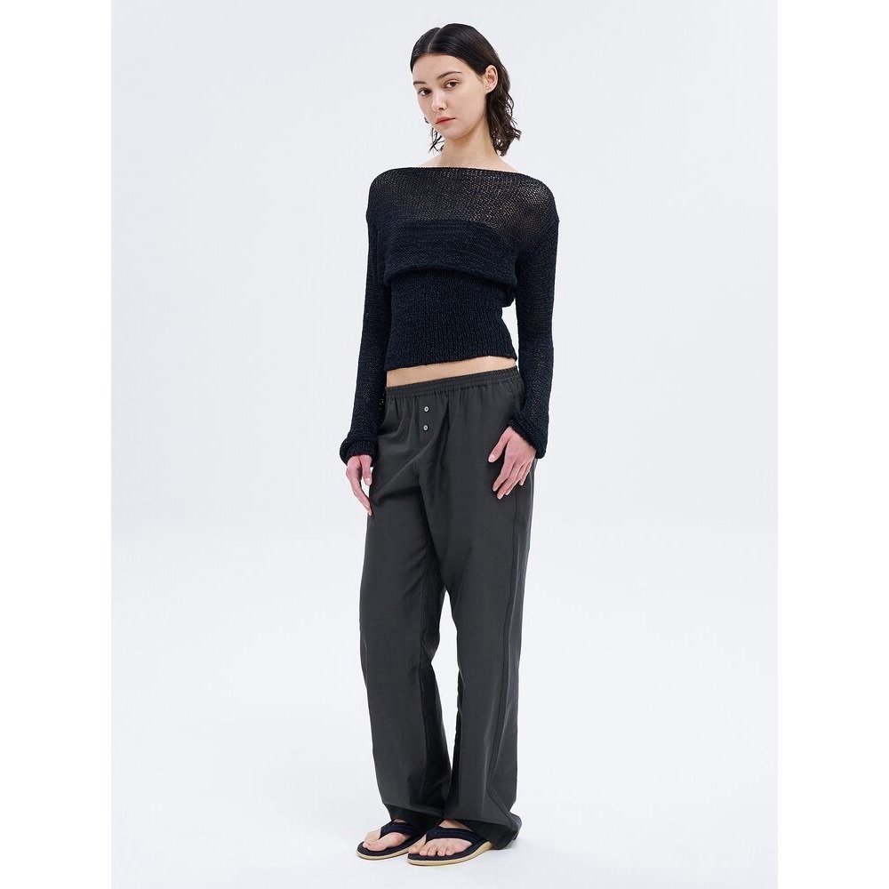 Paloma Wool Mosto Sweater in Navy Blue Knit Net Mesh Layer Smocked Bottom Slinky - Picture 5 of 11